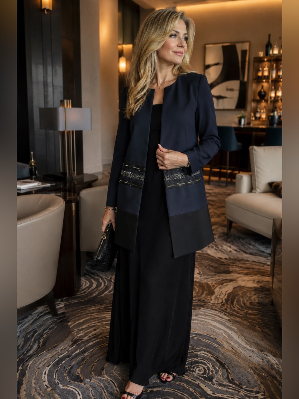 Melanie Lyne NWT Blue Black Trim Embellished Blazer size 6.